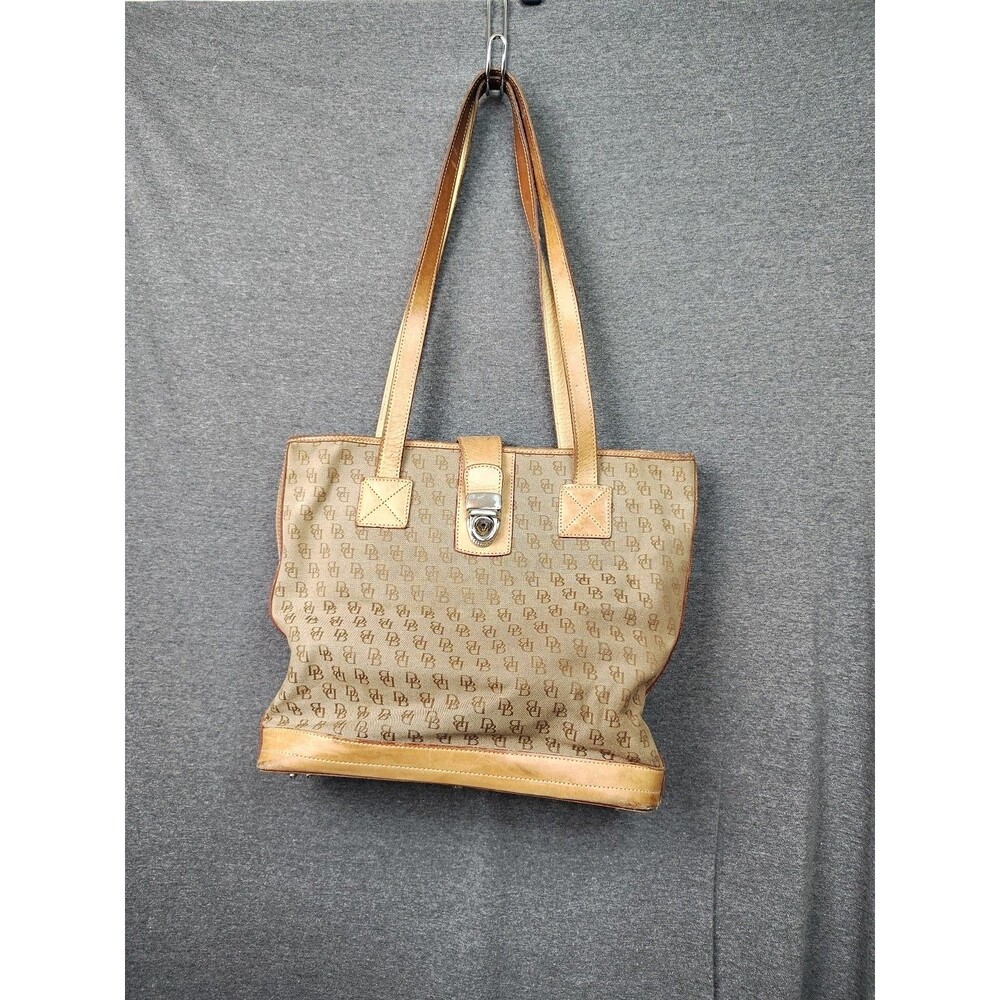 Dooney & Bourke Vintage Brown Monogram Tote Shoulder Bag Purse Leather Canvas